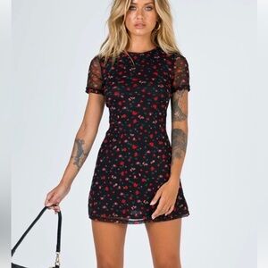 Princess Polly Whimsigoth Dione Black Cherry Floral Mesh Mini Dress Sz 6